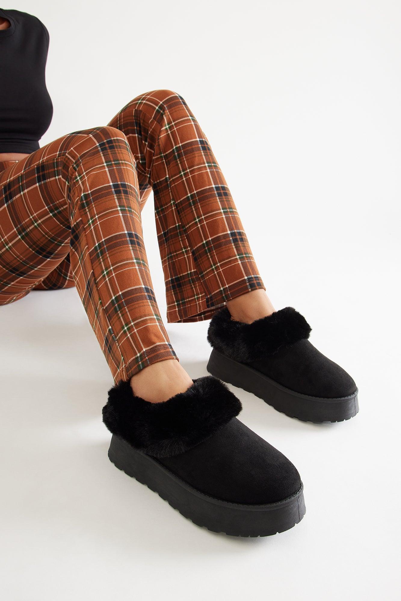 Blizzard Fur Trim Booties - Black Female Product Image