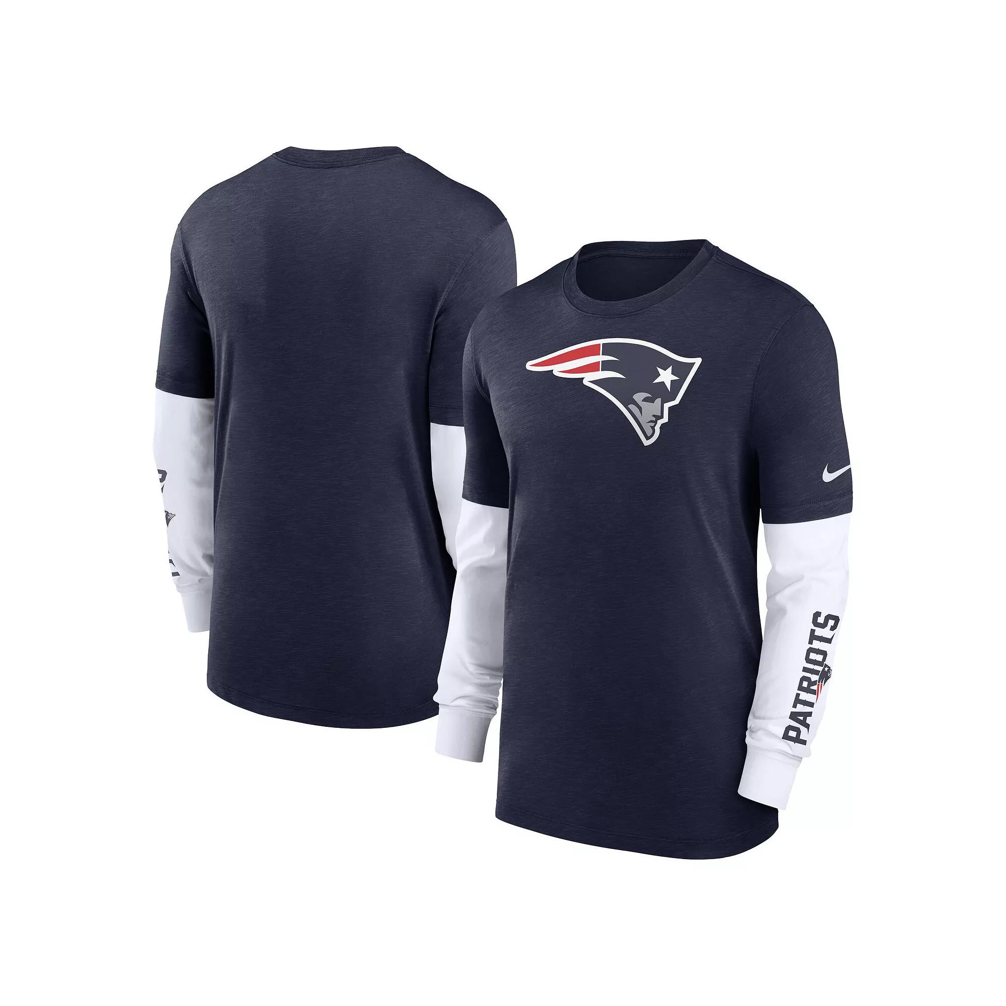 Men's Nike Heather Navy New England Patriots Slub Fashion Long Sleeve T-Shirt, Size: Small, Blue Product Image