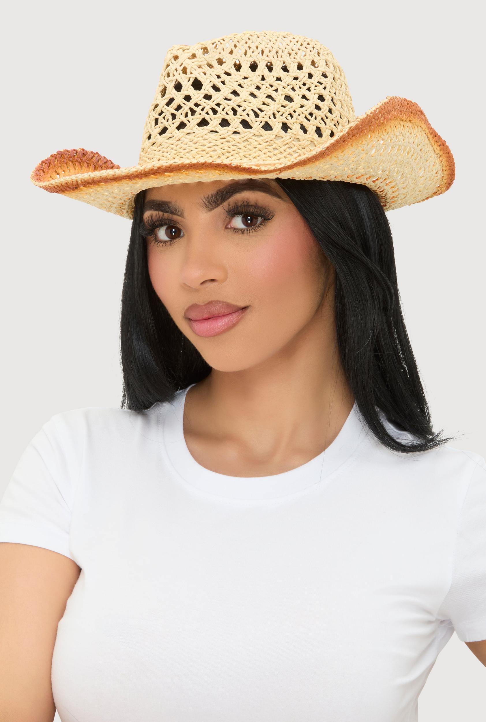 Contrast Trim Straw Cowboy Hat Female Product Image