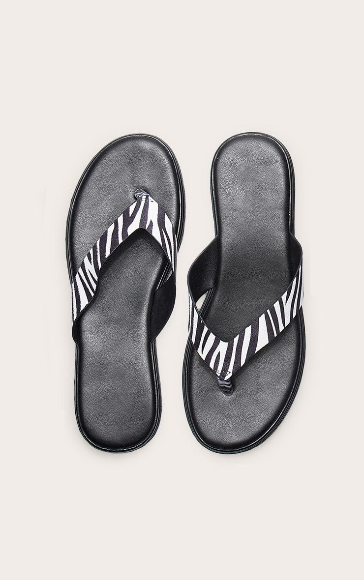 Zebra Faux Leather Toe Thong Platform Sandals Product Image
