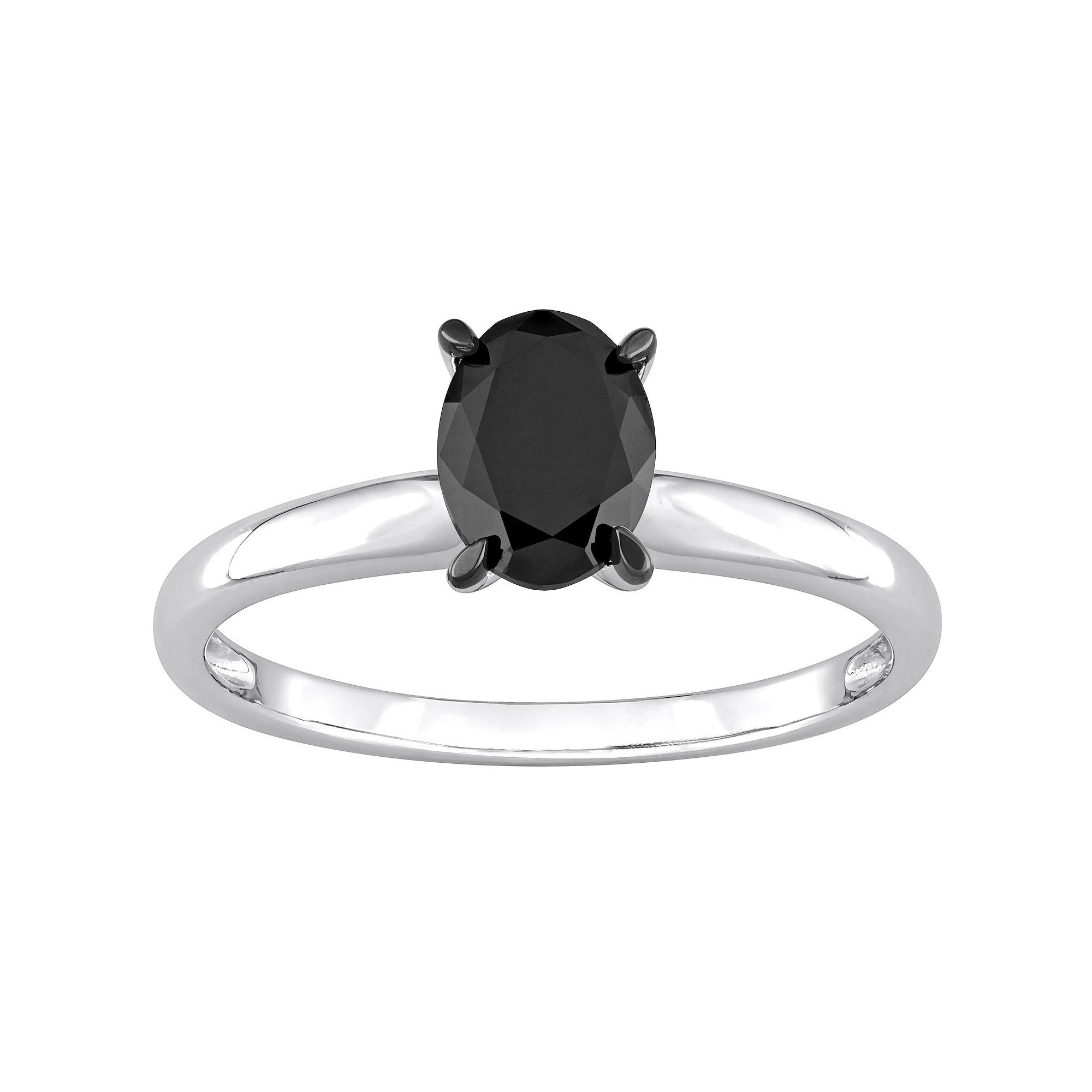 Stella Grace 14k White Gold 1 Carat T.W Black Diamond Oval Solitaire Ring, Women's, Size: 6.50 Product Image