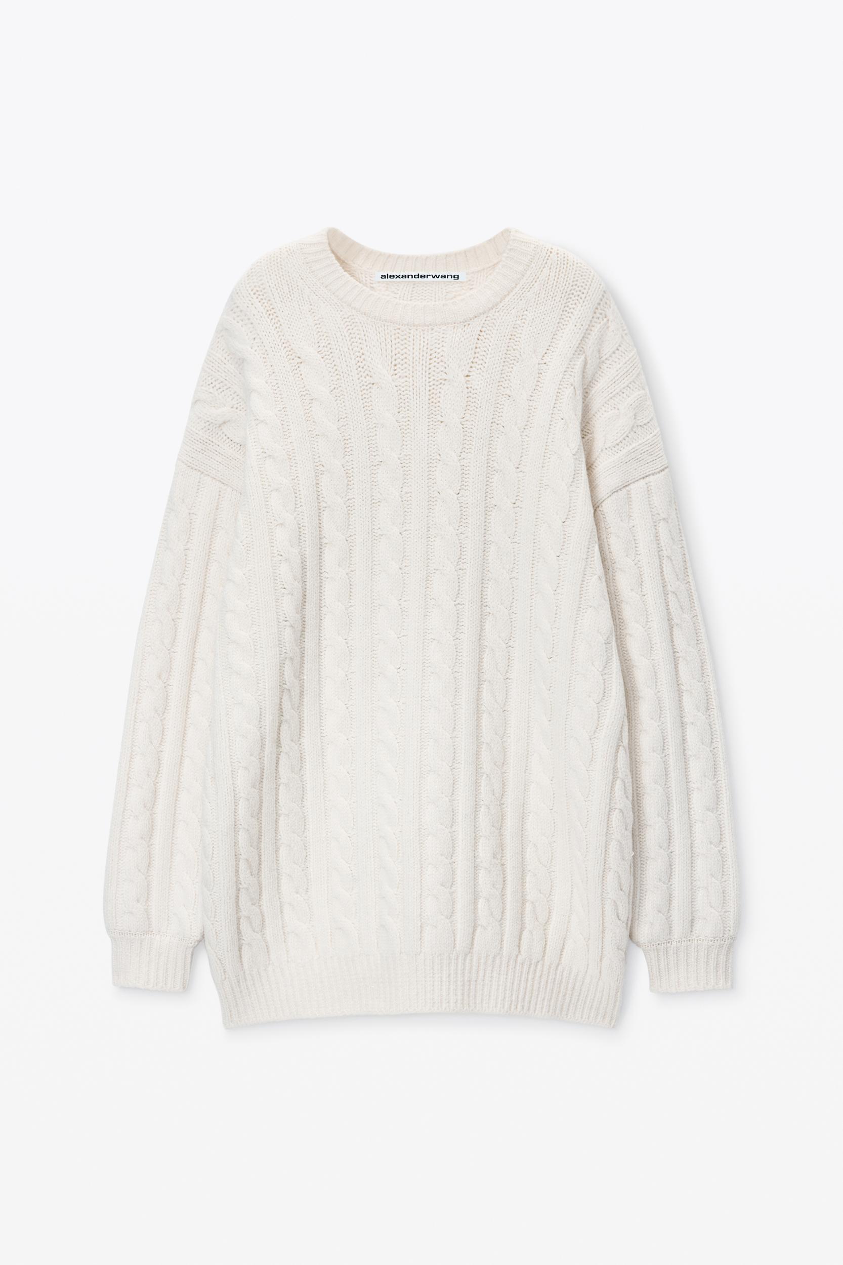 Clear Bead Hotfix Cable-knit Pullover Dress In Boiled Wool Product Image