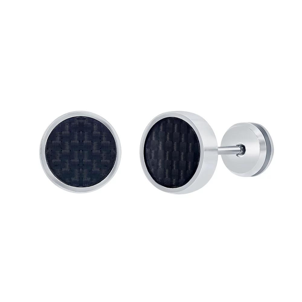 Metallo Stainless Steel 10mm Carbon Fiber Earrings, Men's, Stainless Black Product Image