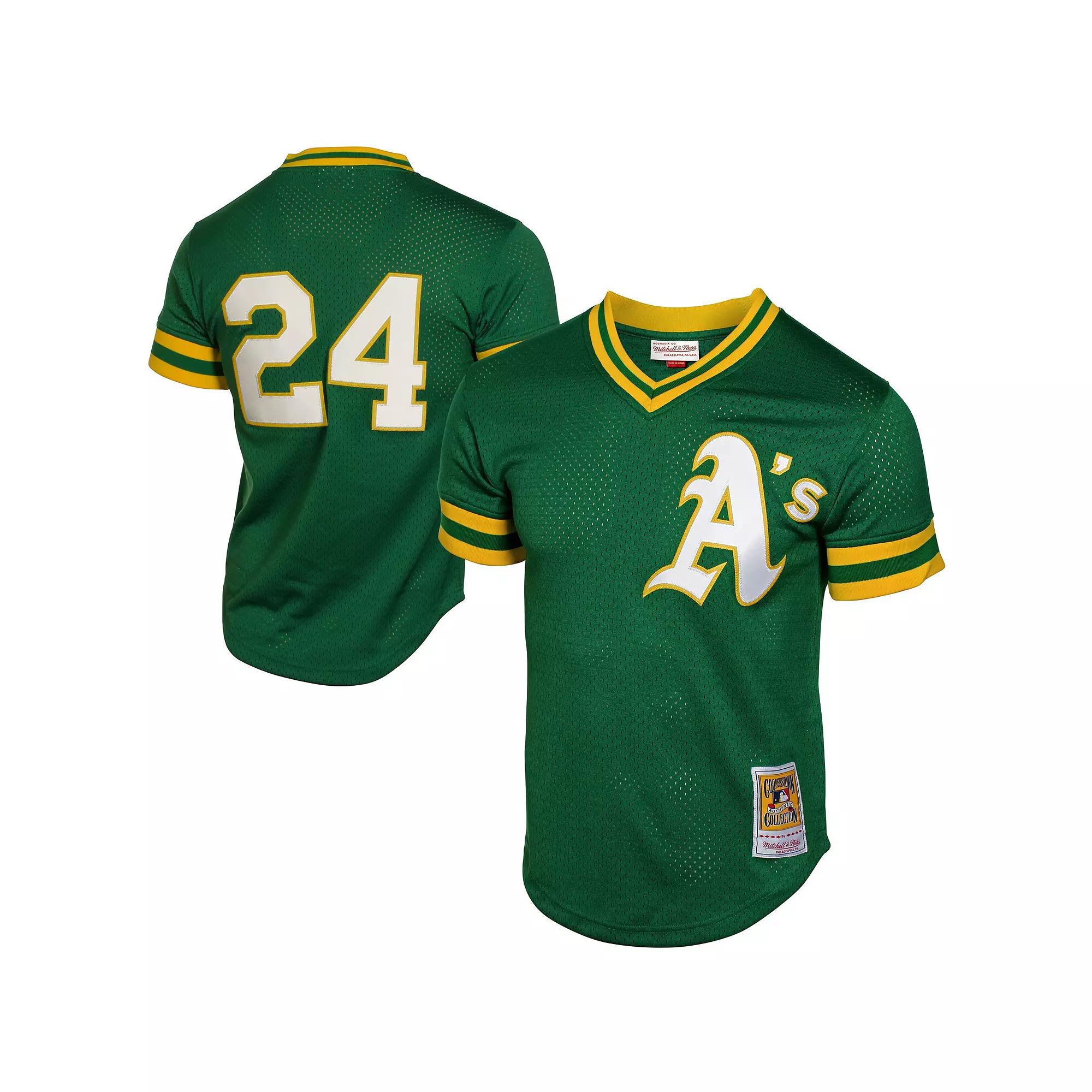 Men's Mitchell & Ness Rickey Henderson Green Oakland Athletics 1991 Cooperstown Mesh Batting Practice Jersey,  Product Image