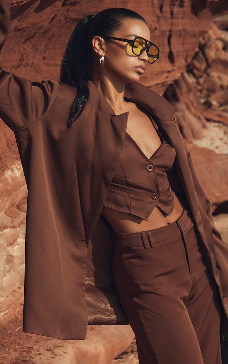 Chocolate Brown Woven Oversized Suit Jacket Product Image