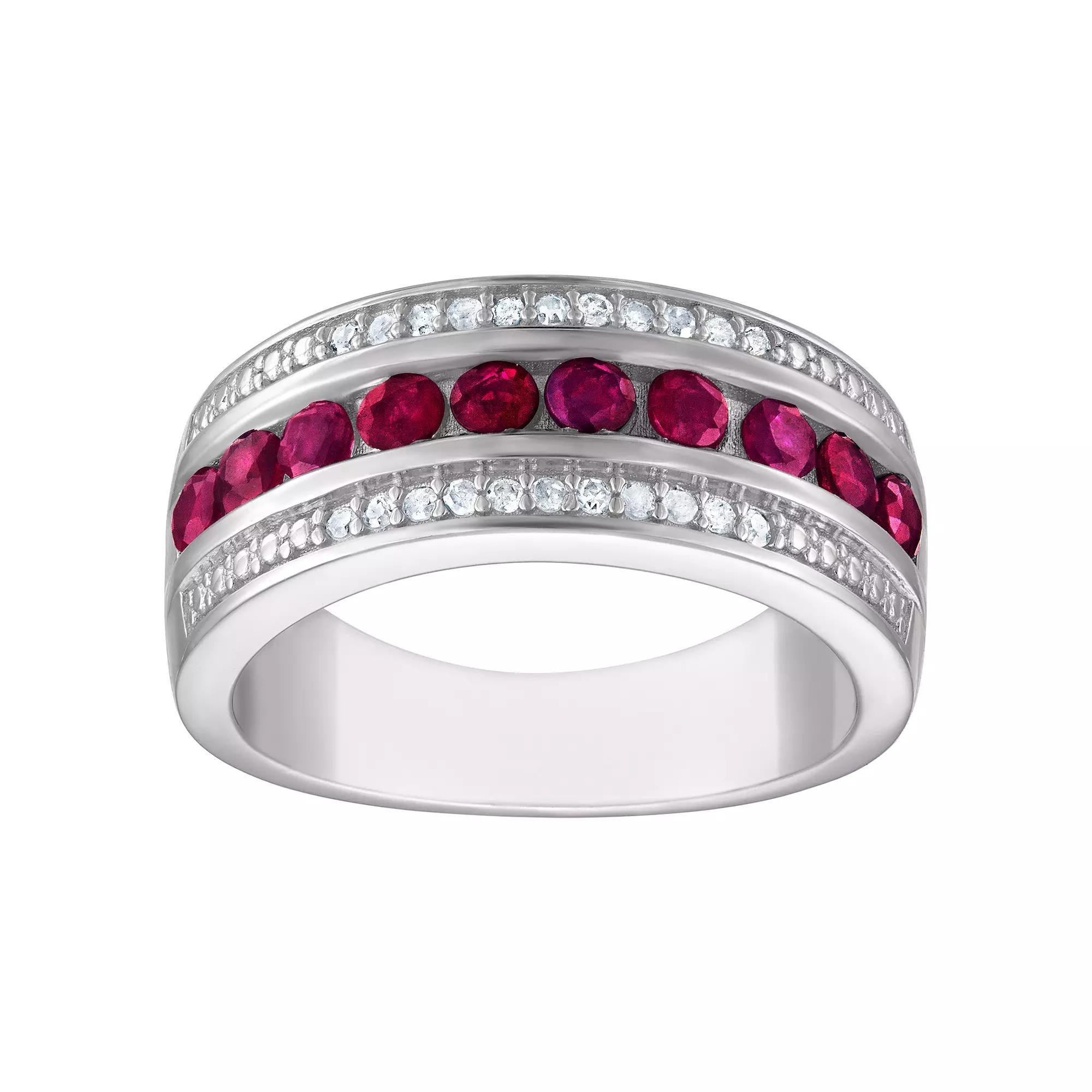 Tiara Sterling Silver Ruby & 1/10 Carat T.W. Diamond Ring, Women's,  Product Image