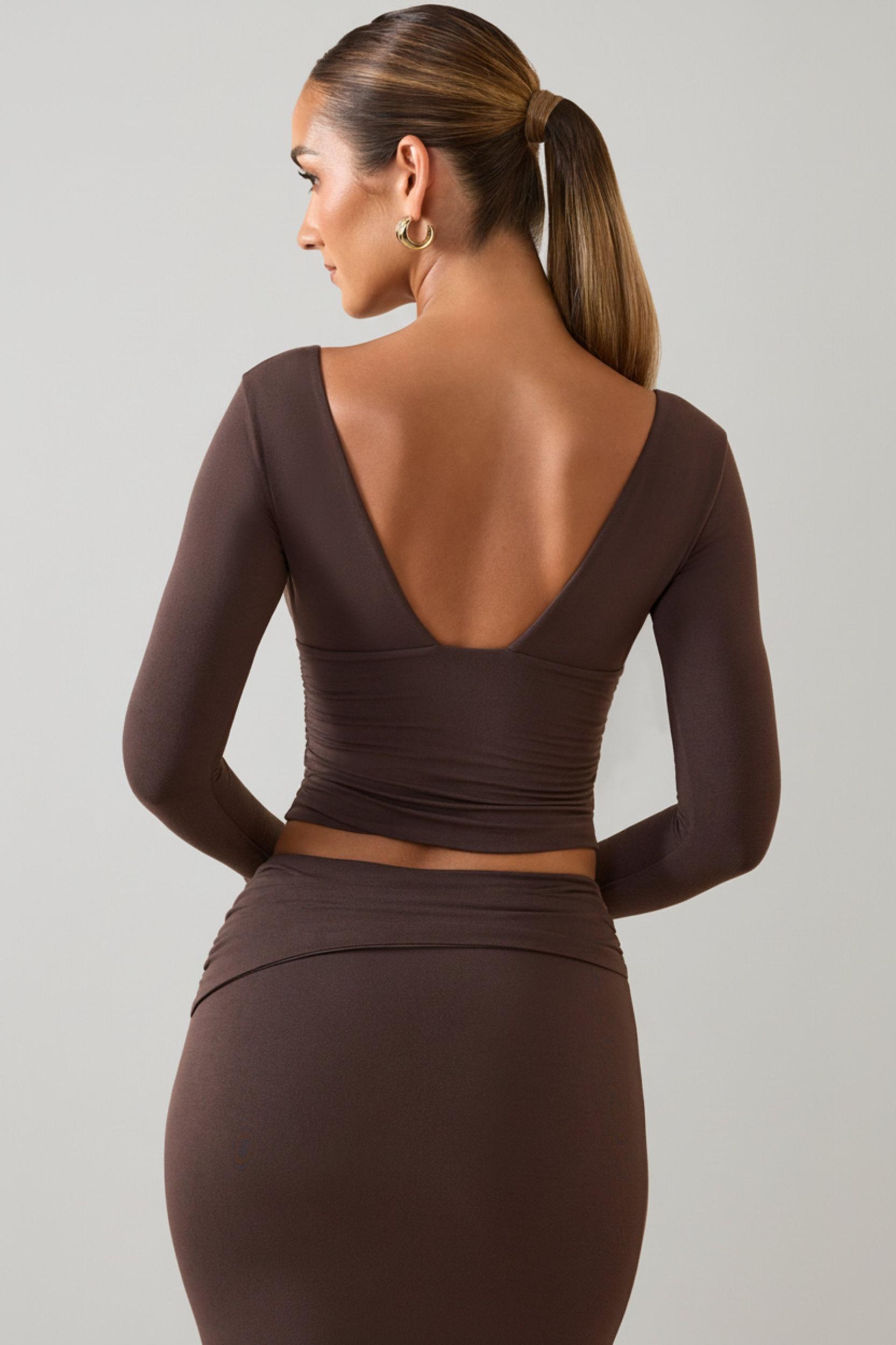 Modal Plunge Long-Sleeve Top in Chocolate Brown Product Image