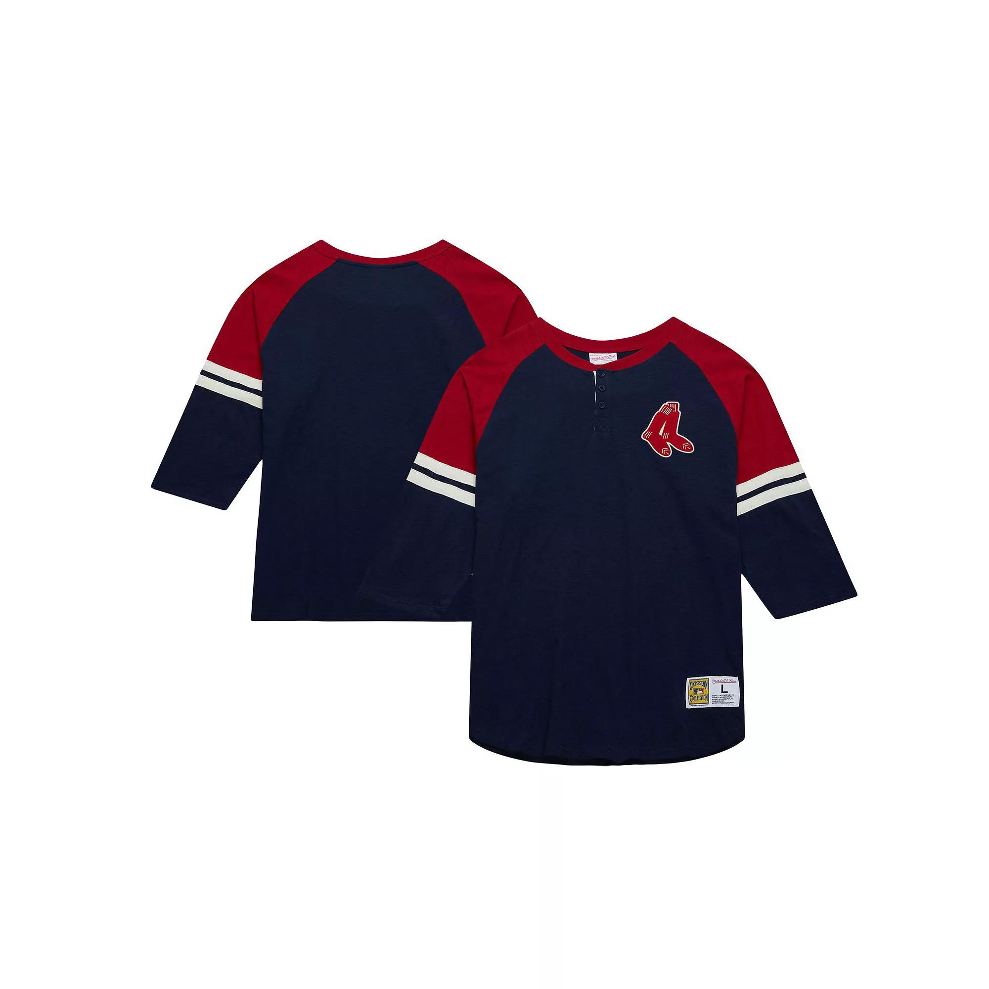 Men's Mitchell & Ness Navy Boston Red Sox Cooperstown Collection Legendary Raglan Slub Henley 3/4-Sleeve T-Shirt, Size: 2XL, Blue Product Image
