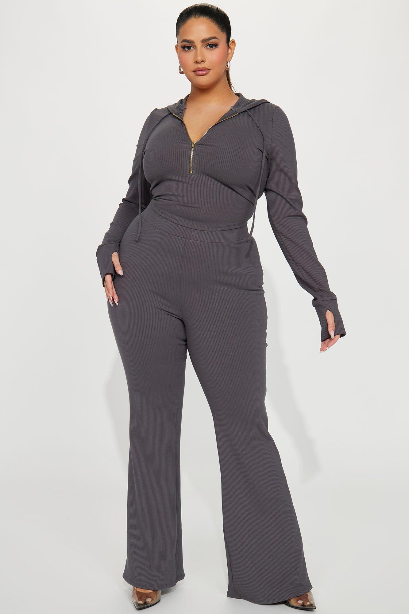 Laurie Ribbed Pant Set - Charcoal Product Image