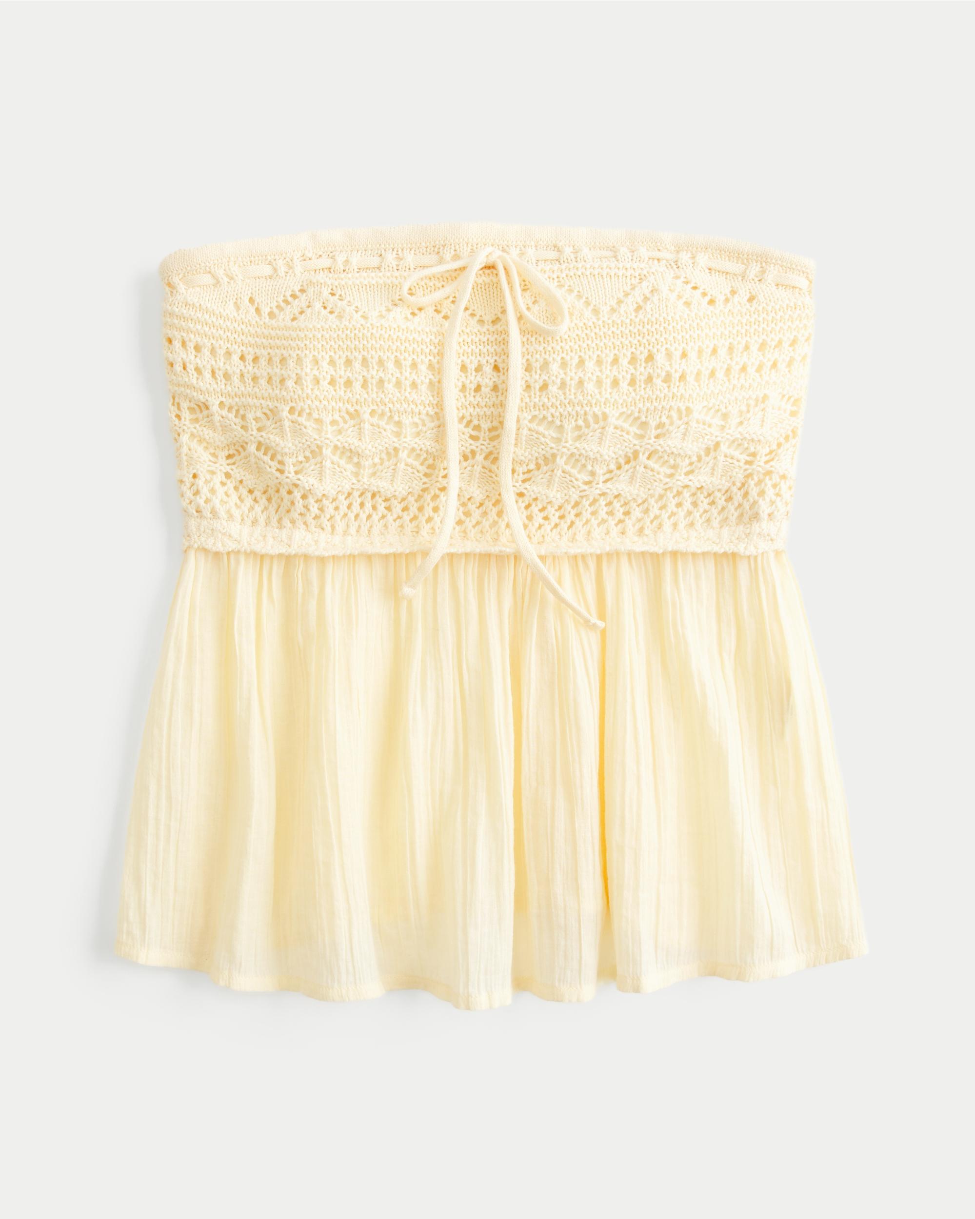 Easy Strapless Crochet Mix Babydoll Top Product Image