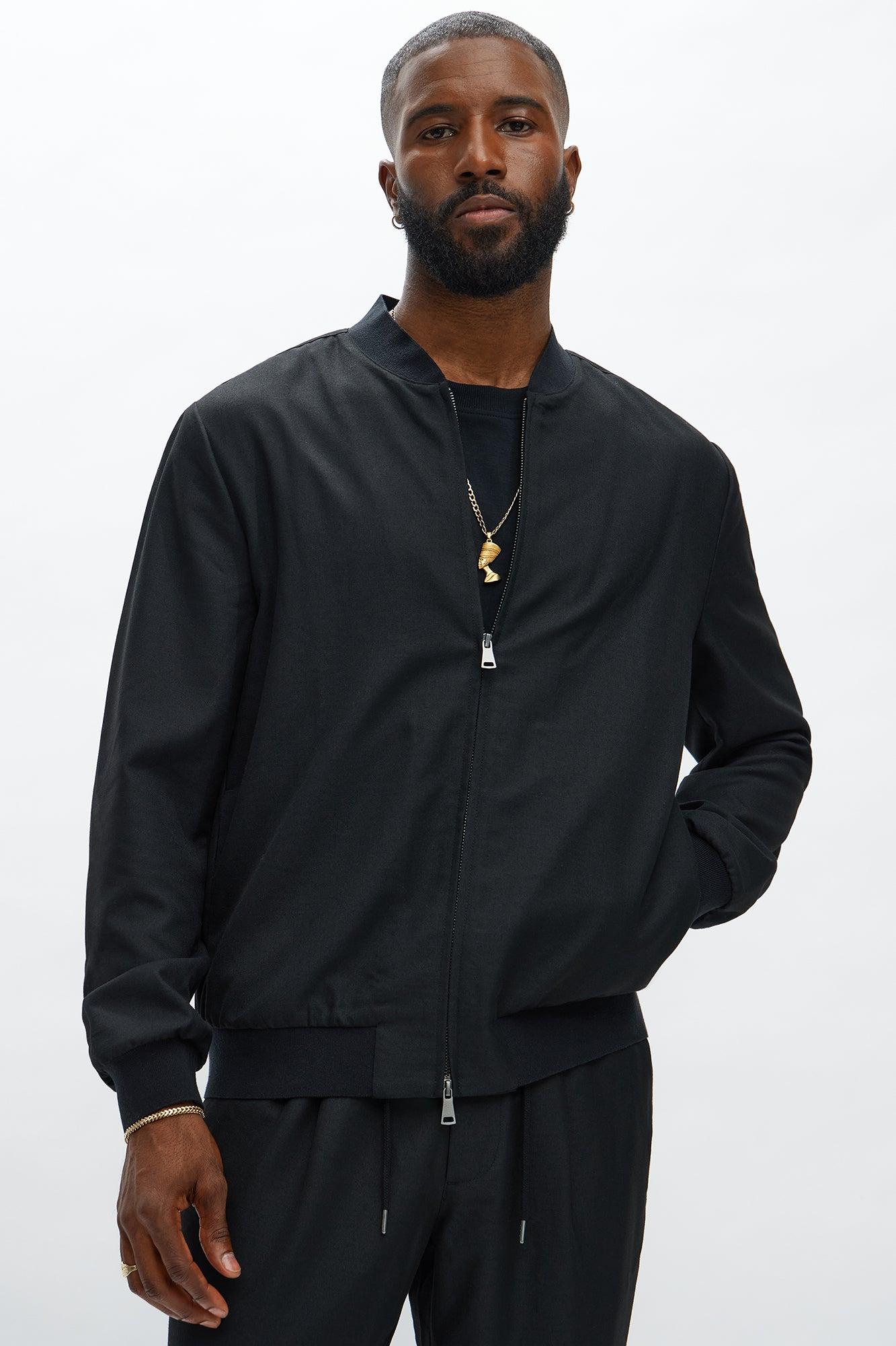 Slim Modern Two-Way Zipper Everyday Bomber - Black Male Product Image