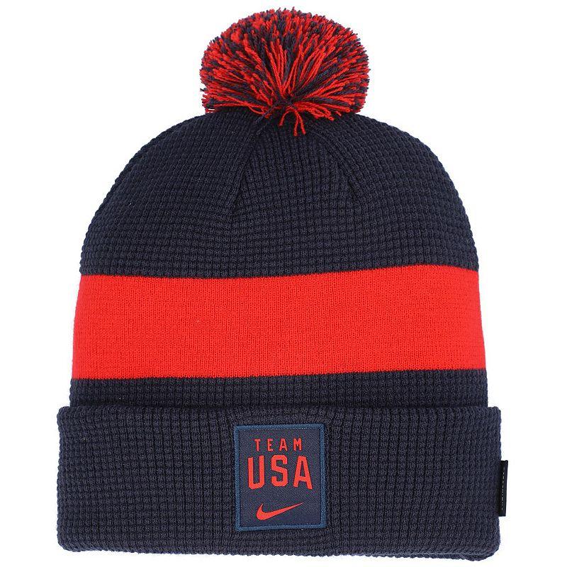 Men's Nike Navy Team USA 2021 Sideline Cuffed Knit Hat with Pom, Usa Blue Product Image