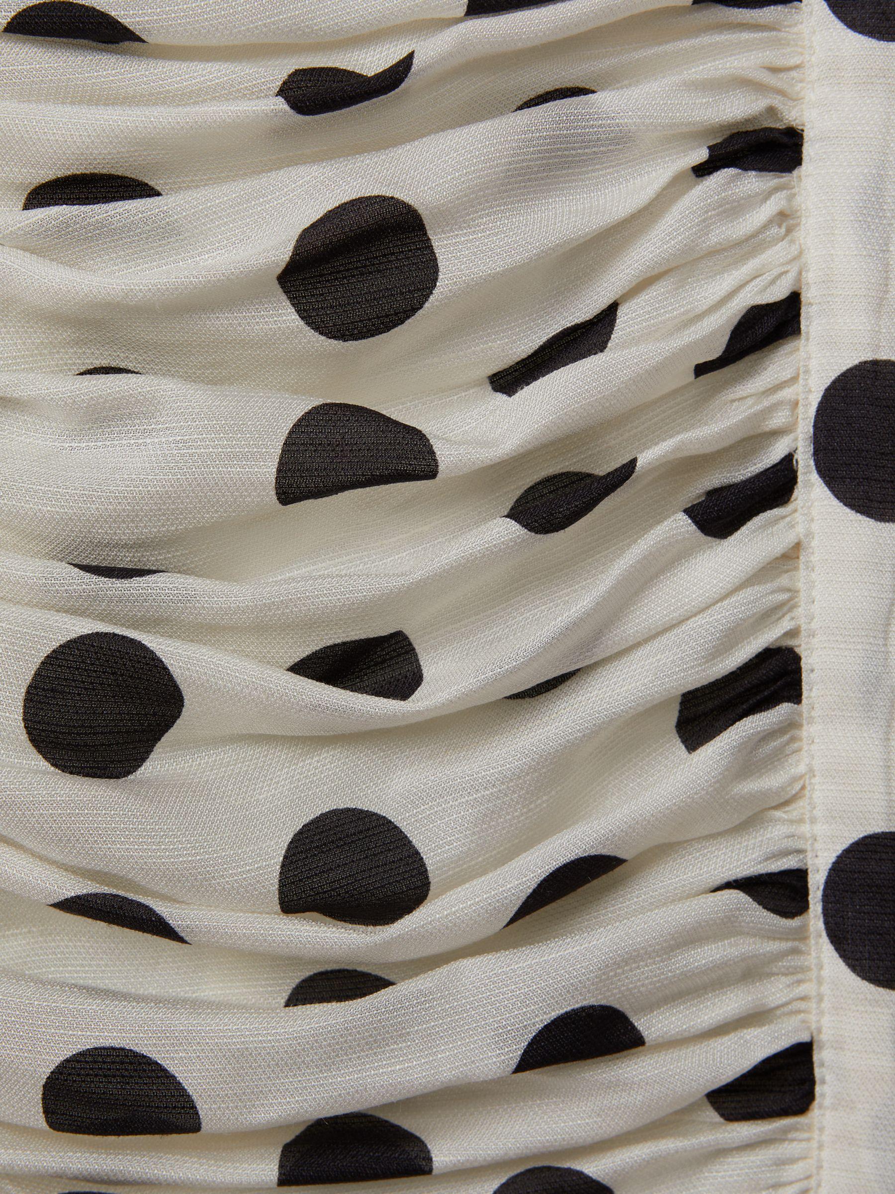 Viscose Linen Polka Dot Ruched Maxi Dress in White/Black Product Image