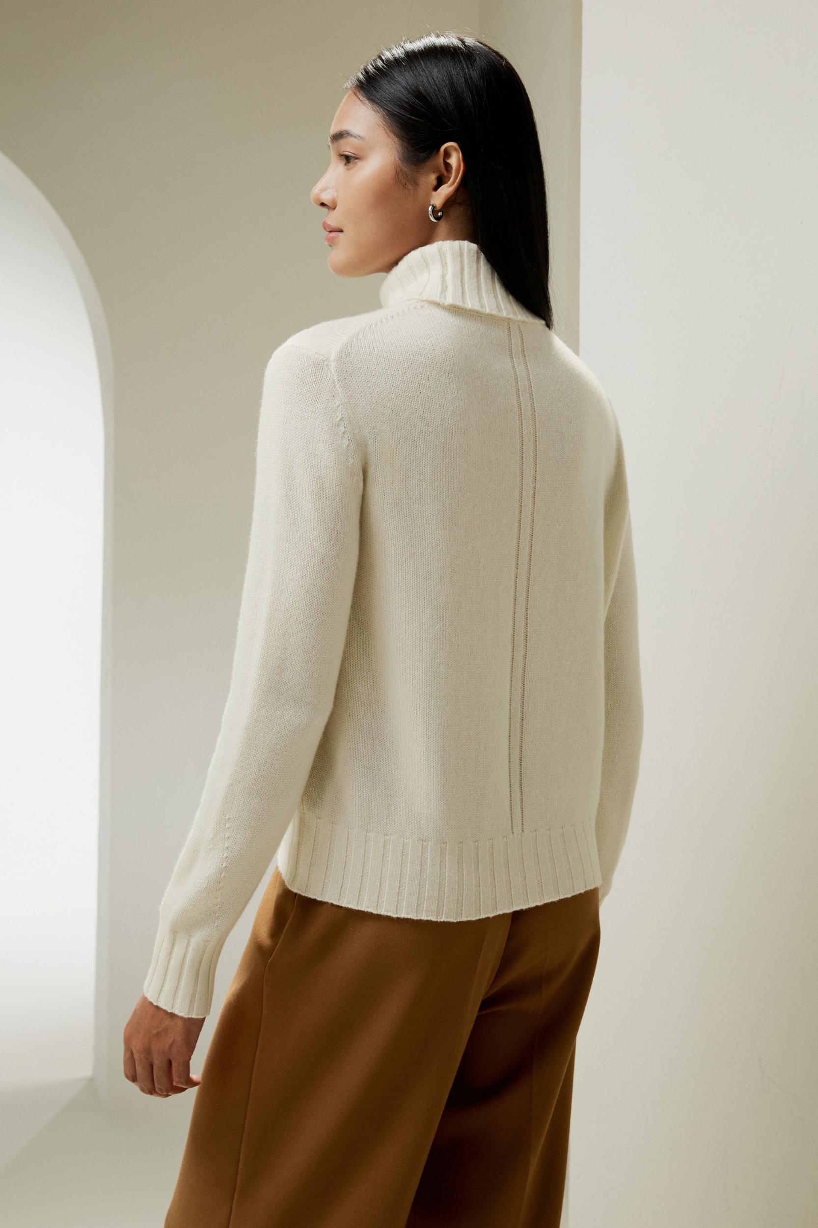 LILYSILK Womens Merino Wool Turtleneck Cashmere Sweater White Wool&Cashmere Luxurious Needlework Design Sweater S Product Image