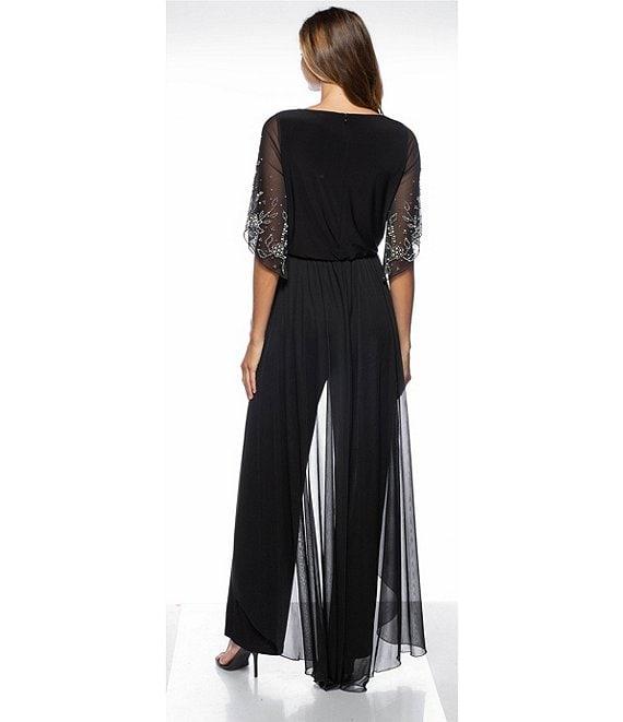 Marina Beaded 3/4 Sleeve Crew Neck Flyaway Jumpsuit Product Image