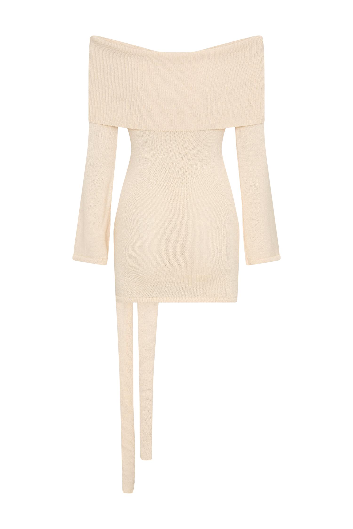 Camryn Off Shoulder Tie Knit Mini Dress - Cream Marle Product Image