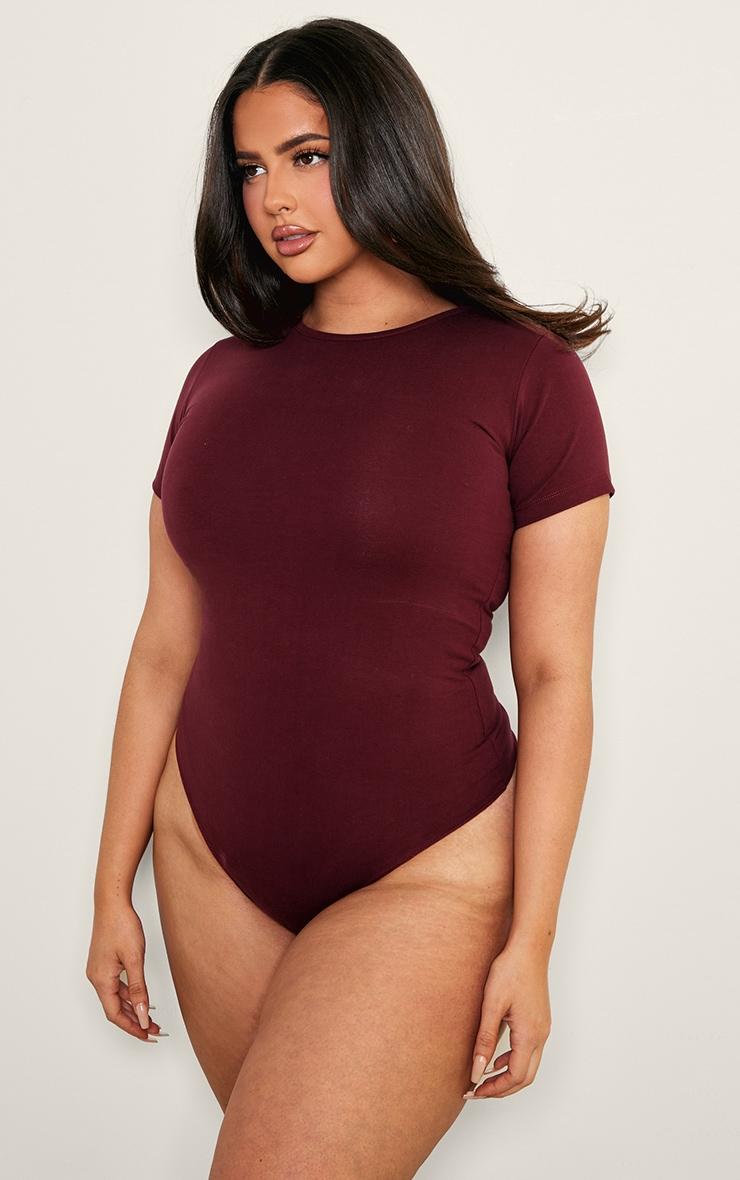 Plus Burgundy Premium Cotton Cap Sleeve Fitted Bodysuit Product Image