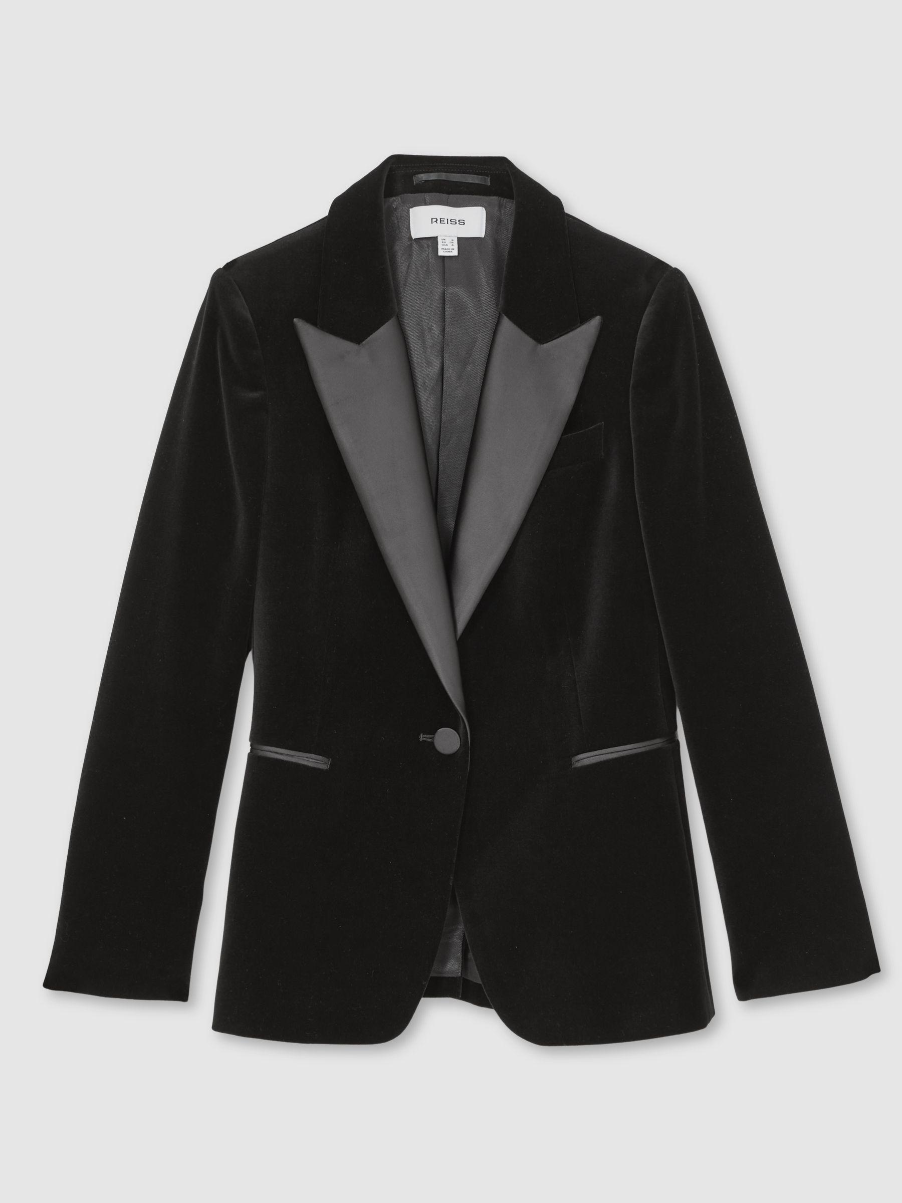 Petite Velvet Single Breasted Suit Blazer in Black Product Image