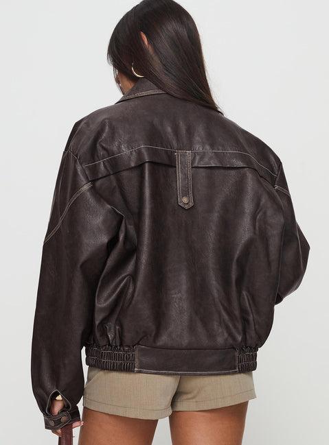Jaxton Faux Leather Jacket Brown Product Image