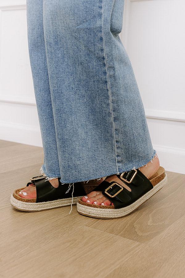 The Sydney Faux Leather Sandal in Black Product Image