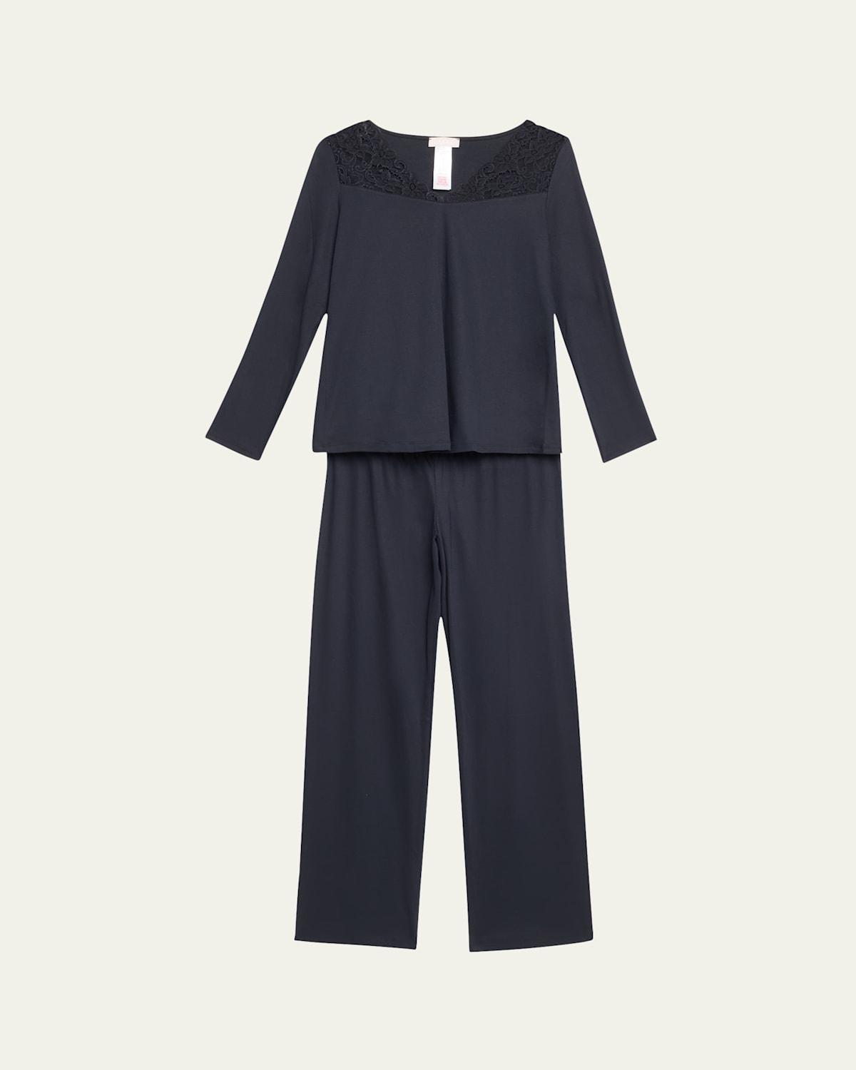 Womens Moments Two-Piece Lace & Cotton Pajama Set Product Image