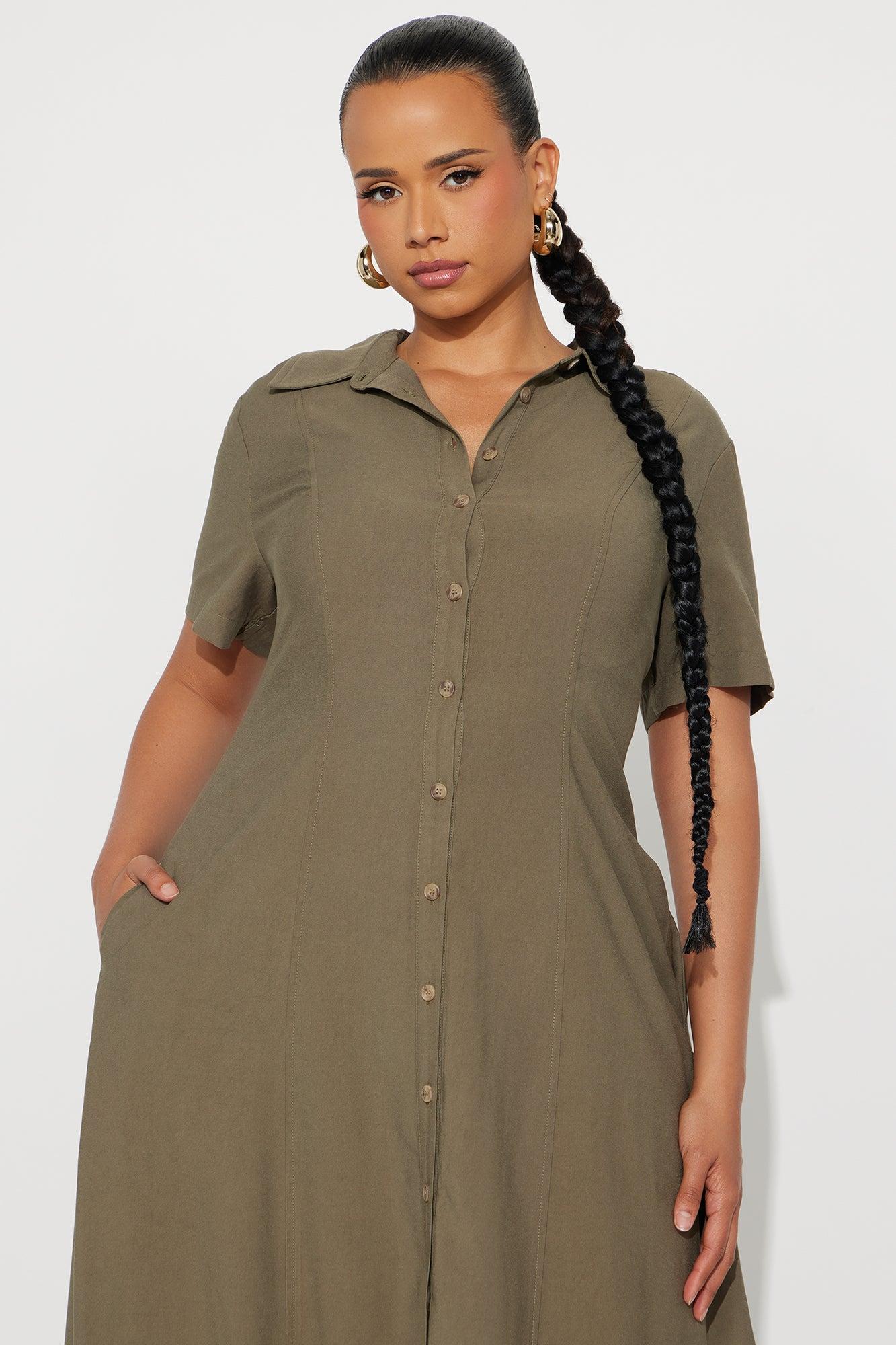 Elsa Woven Shirt Maxi Dress - Olive Female Product Image