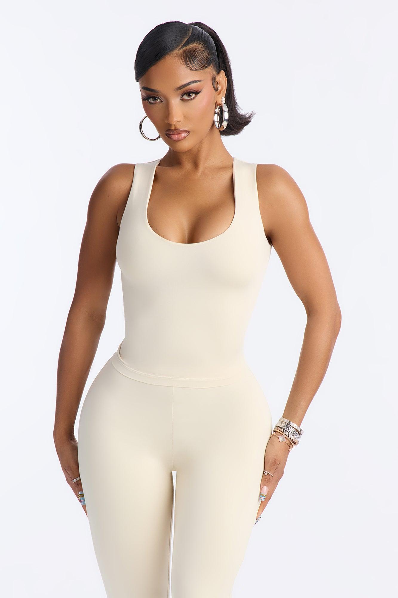 Seamless Smooth Double Lined U Neck Tank Top - Bone Female Product Image
