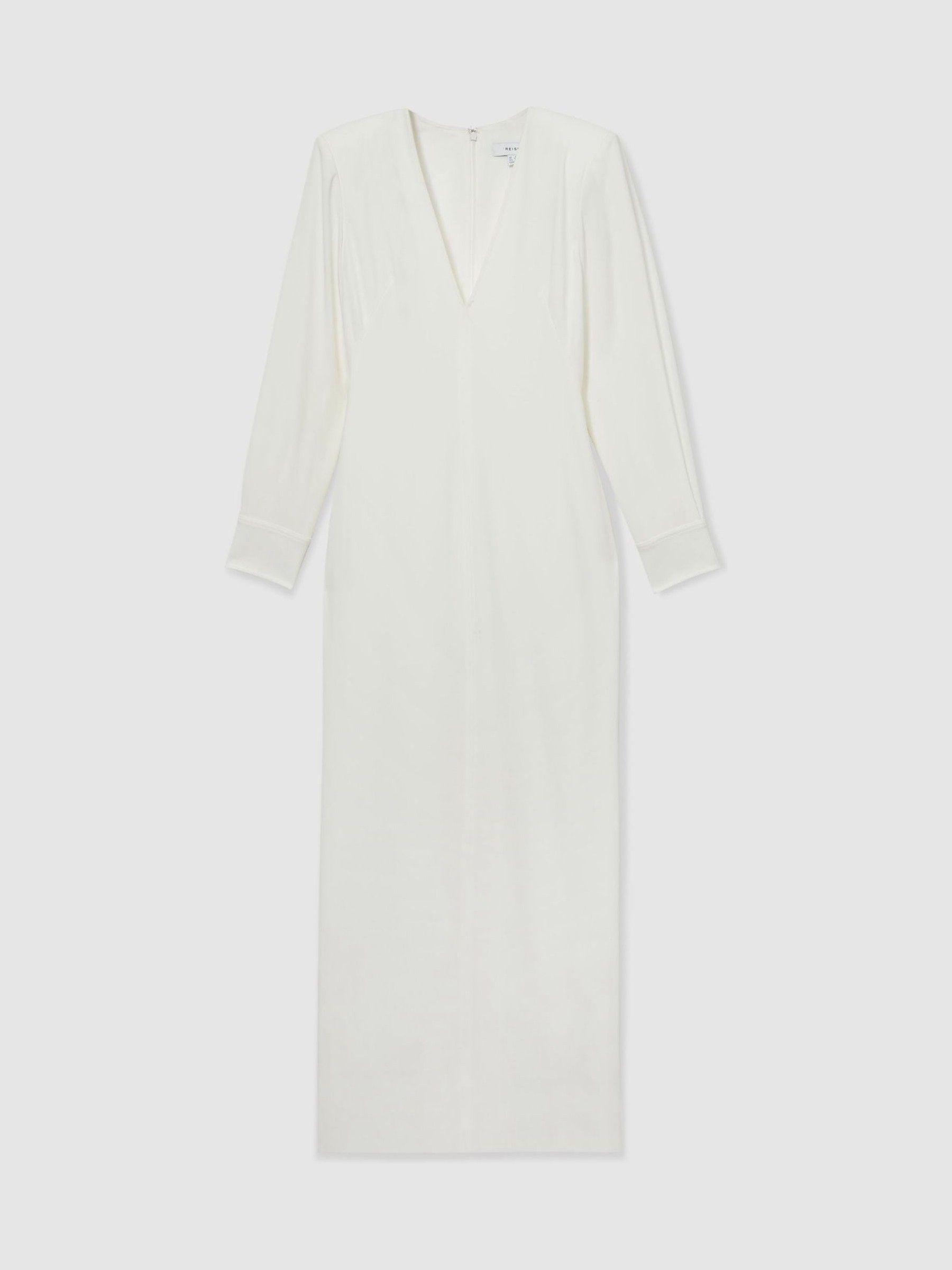 Plunge-Neck Crepe Maxi Dress in White Product Image