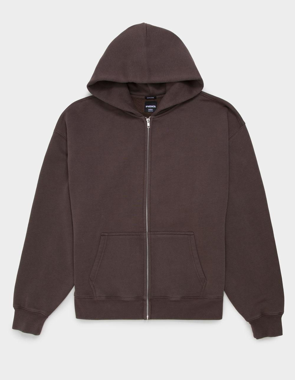 RSQ Mens Oversized Zip-Up Hoodie - DARK BROWN Product Image