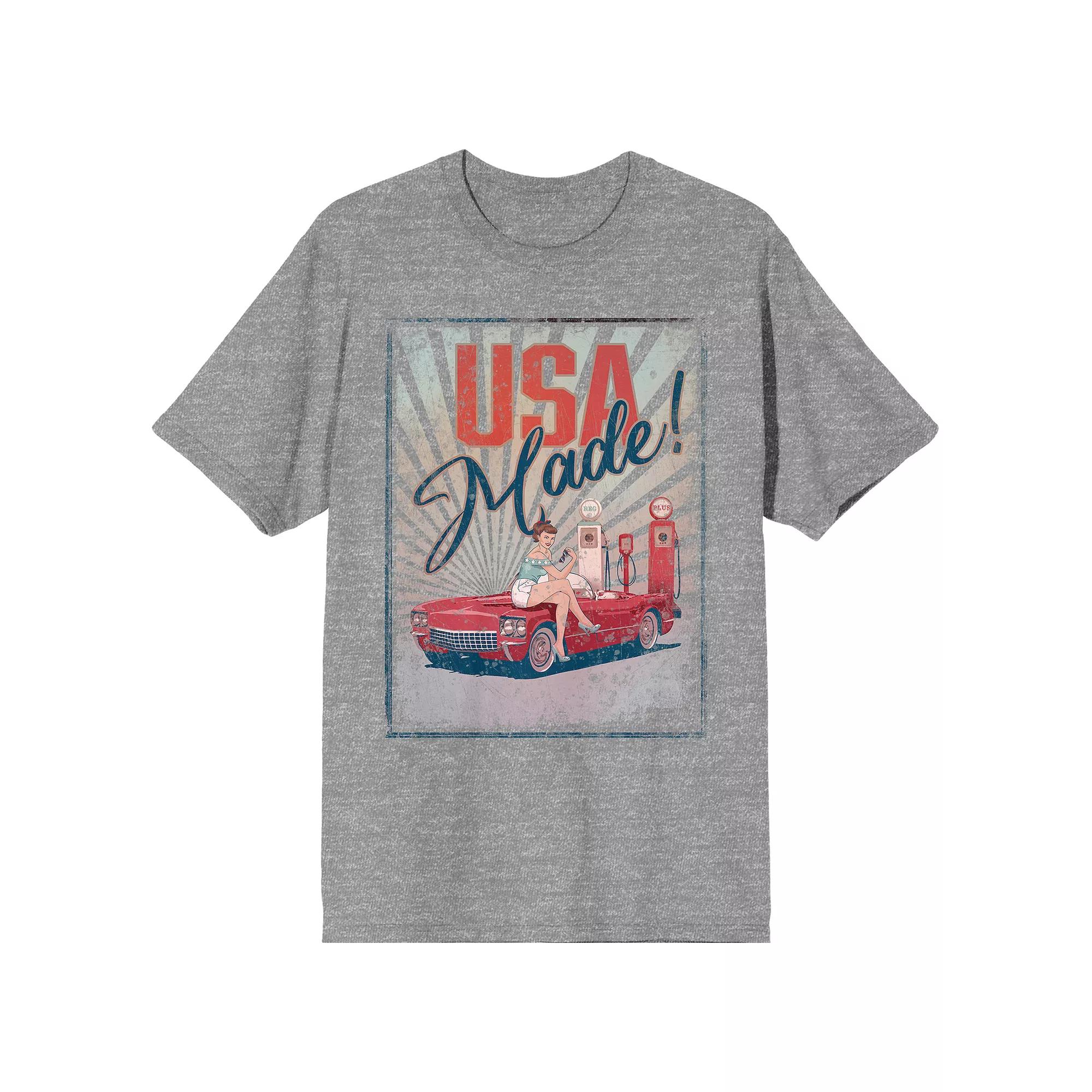 Men's Americana Vintage Car Graphic Tee, Size: XL, Gray Product Image