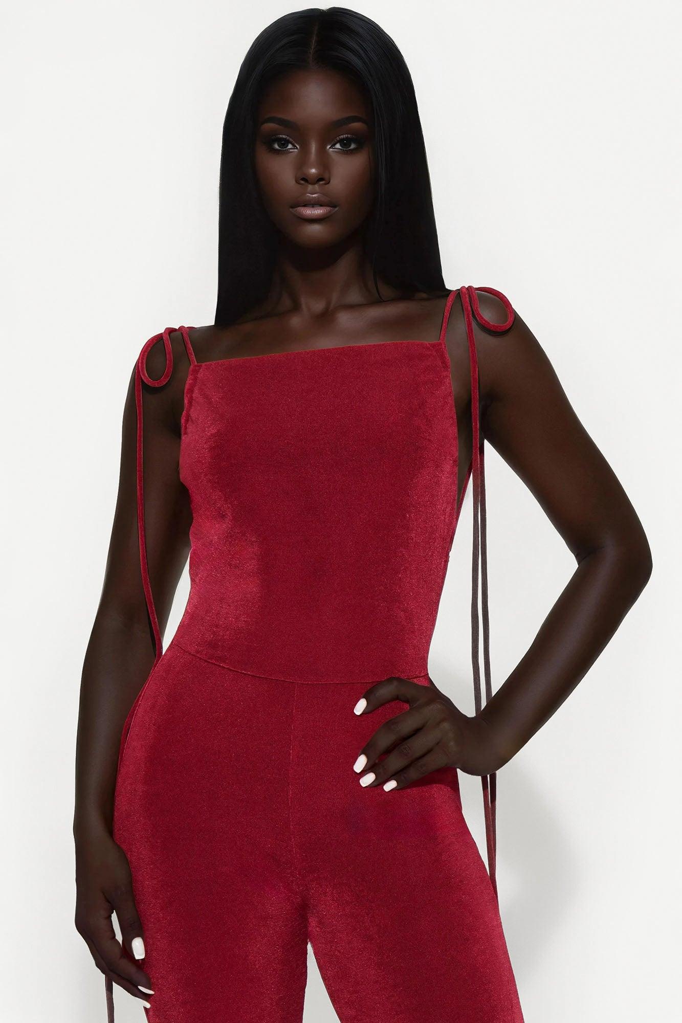 Jacey Slinky Backless Jumpsuit - Burgundy Female Product Image