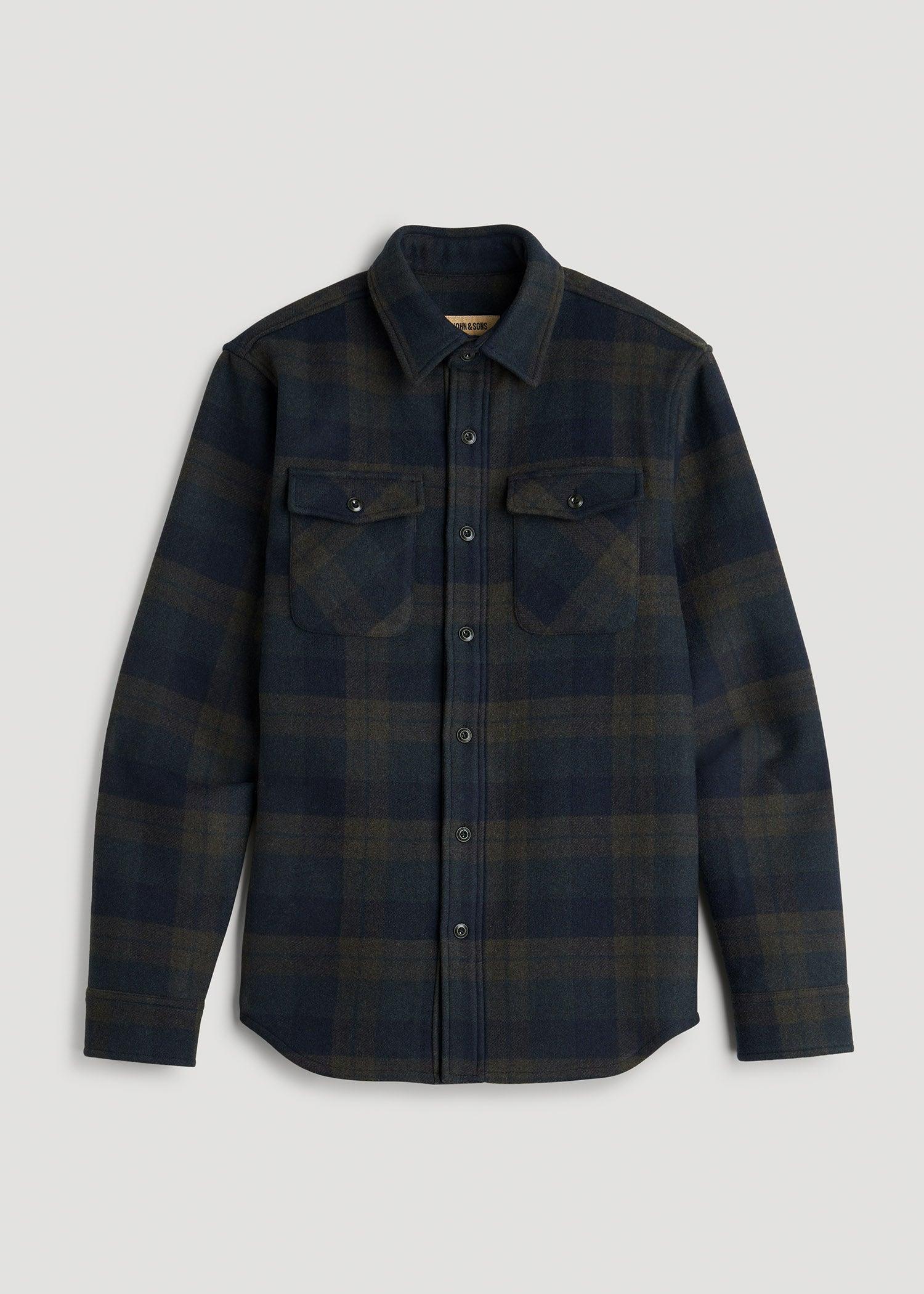 LJ&S Wool Blend Shirt Jacket for Tall Men in Green and Navy Plaid Male Product Image