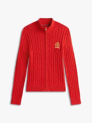 Crest Logo Cable Knit Zip Cardigan Product Image