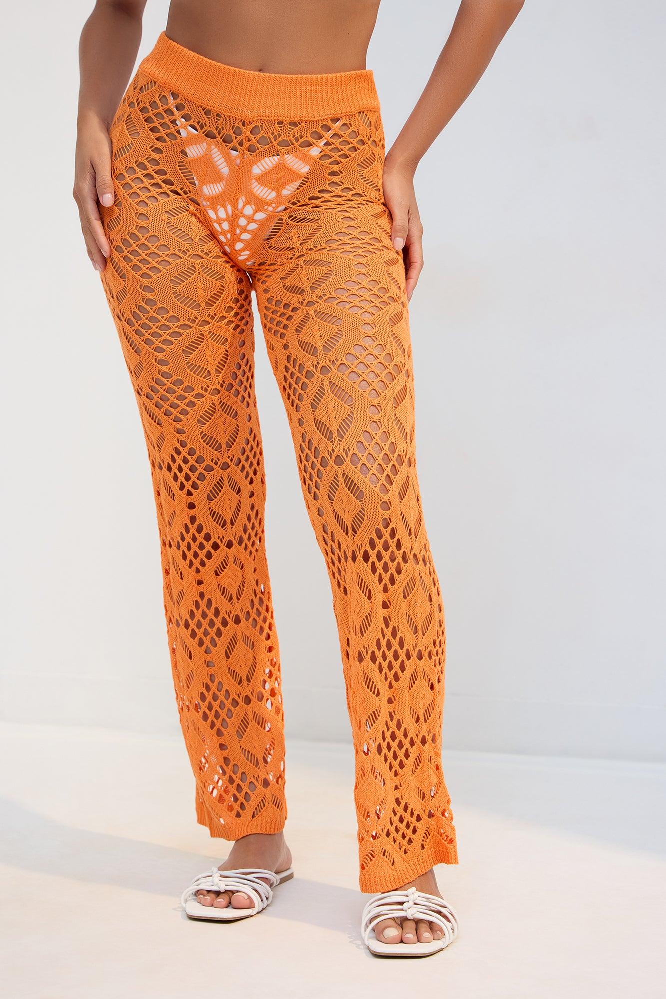 Feel The Breeze Crochet Cover Up Pants - Orange Product Image