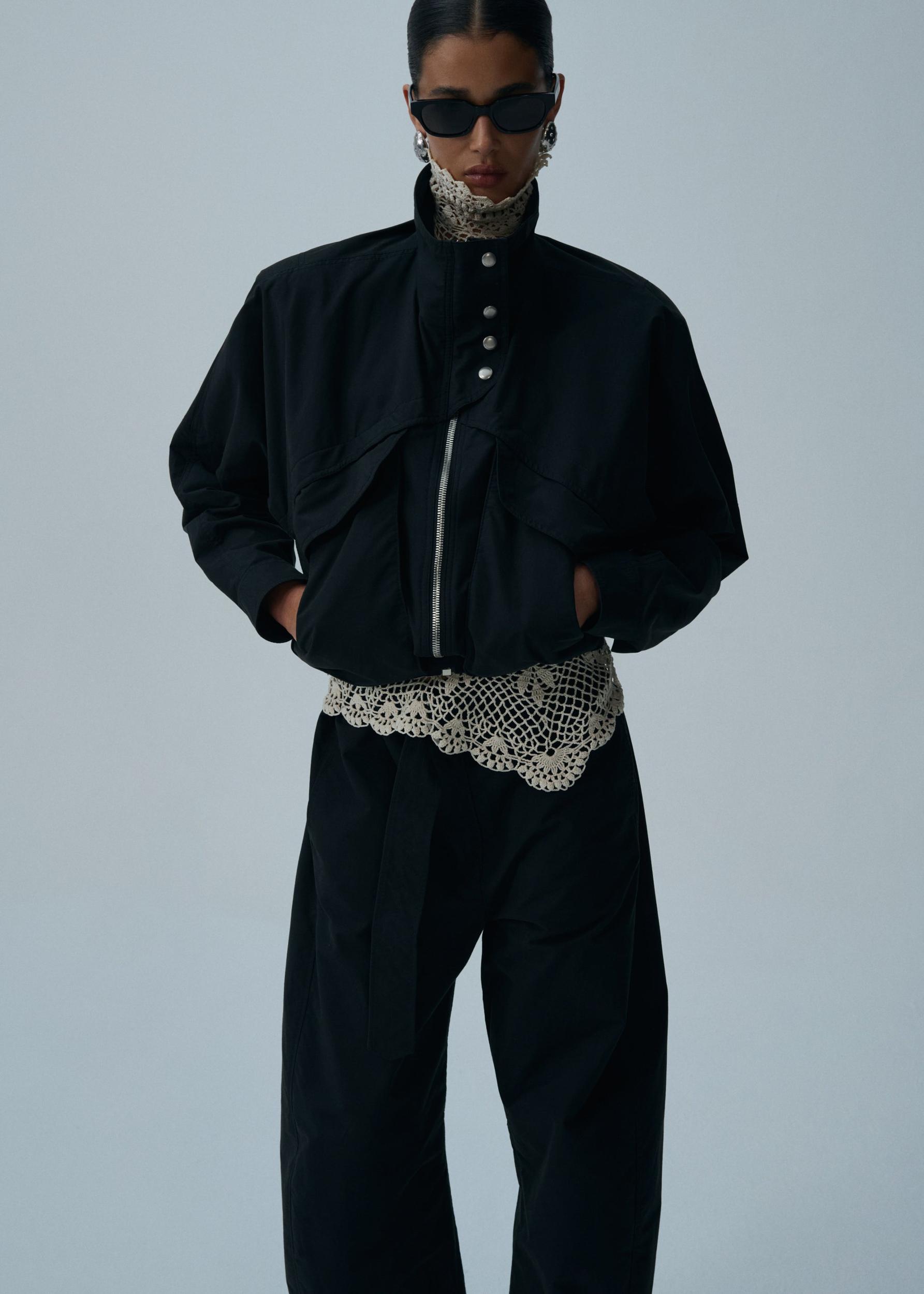 Snap neck vintage bomber jacket in black Product Image