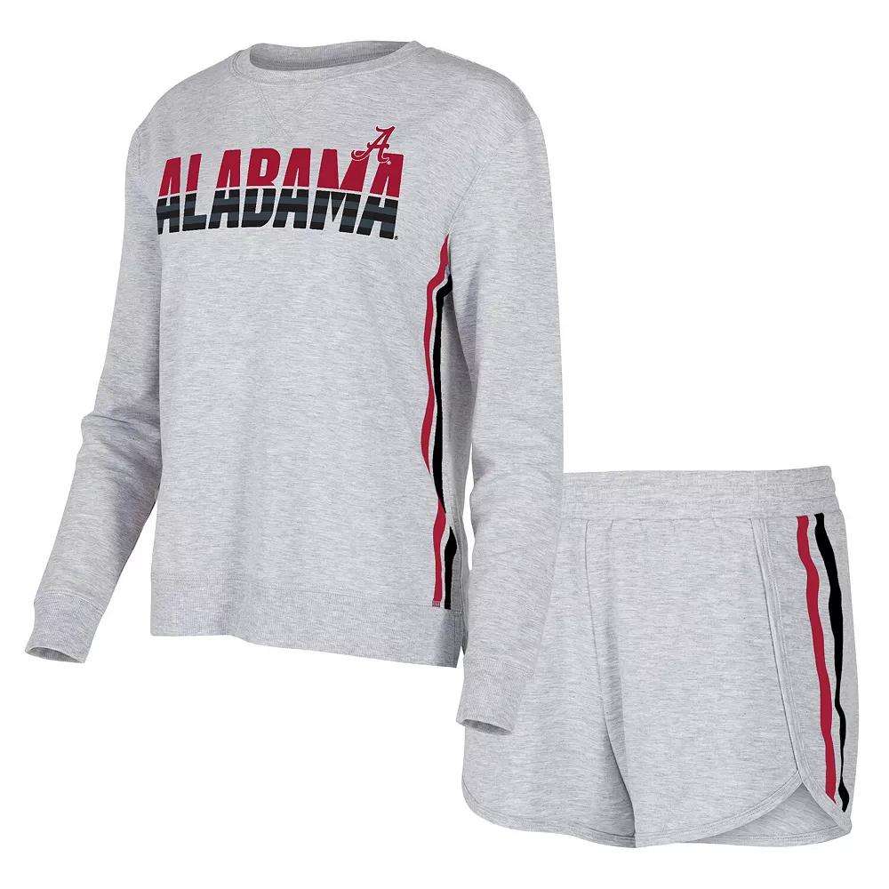 Women's Concepts Sport Gray Alabama Crimson Tide Cedar Tri-Blend Long Sleeve T-Shirt & Shorts Sleep Set,  Product Image