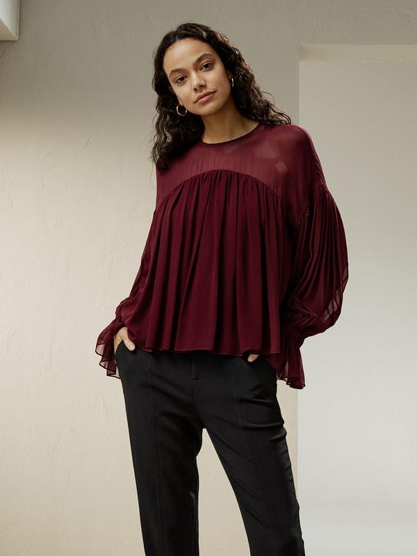 Sheer-shoulder Ruffle Shirt Product Image
