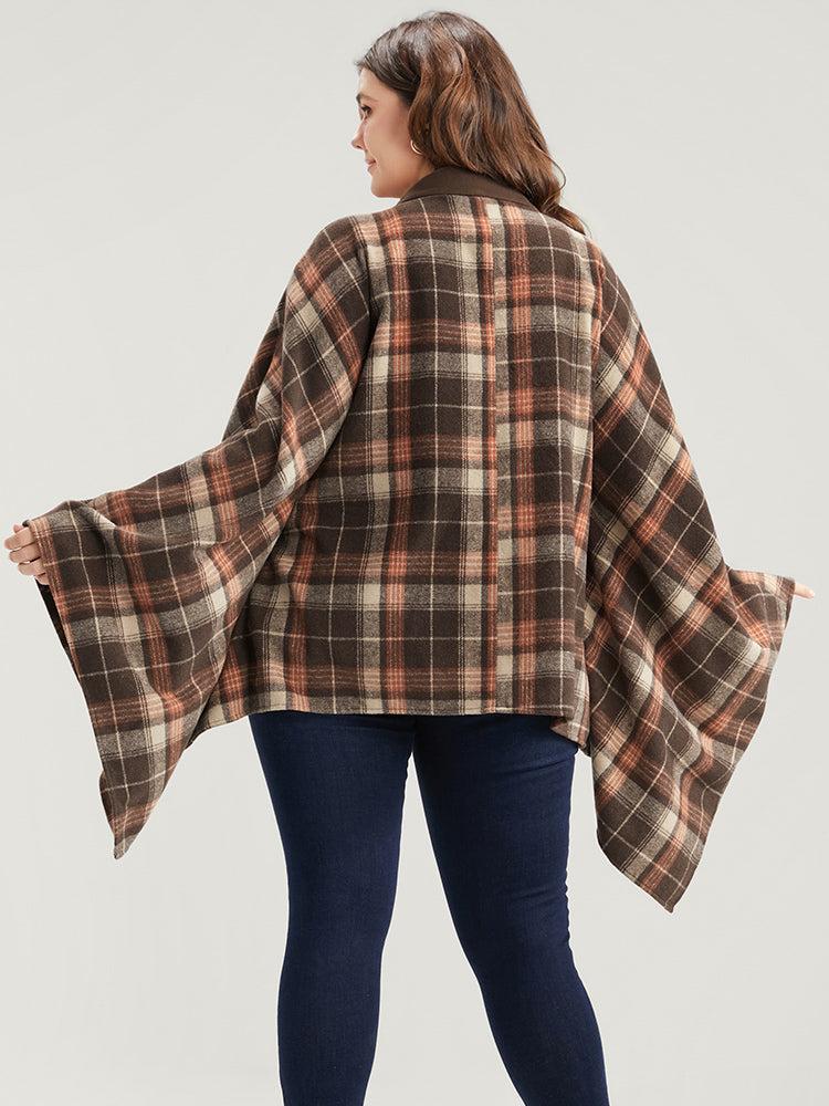 Plaid Contrast Suit Collar Dolman Sleeve Belted Coat Female Product Image