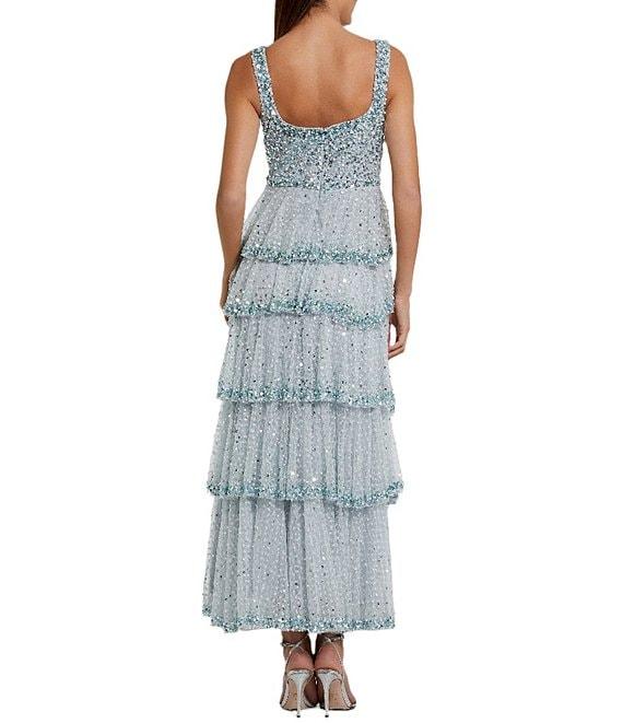 Mac Duggal Embellished Square Neck Sleeveless Ruffle Tiered Maxi Dress Product Image
