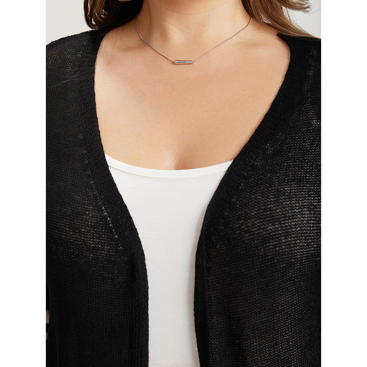 Plus Size Rainbow Striped Open Front Drop Shoulder Cardigan Black Women Casual Loose Long Sleeve Dailywear Cardigans BloomChic 12/L Product Image