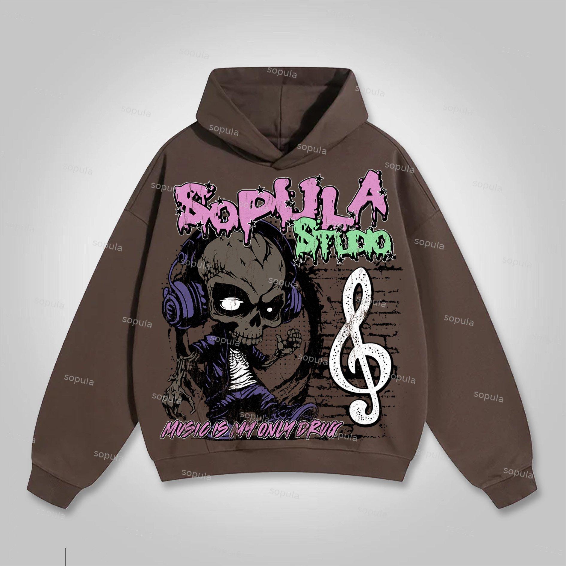 Sopula Music Is My Only Drug Graphic Cotton Hoodie Product Image