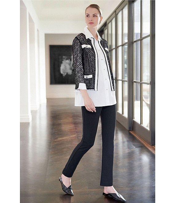 Ming Wang Deco Stretch Crepe Back Slit Hem Pull-On Pants Product Image