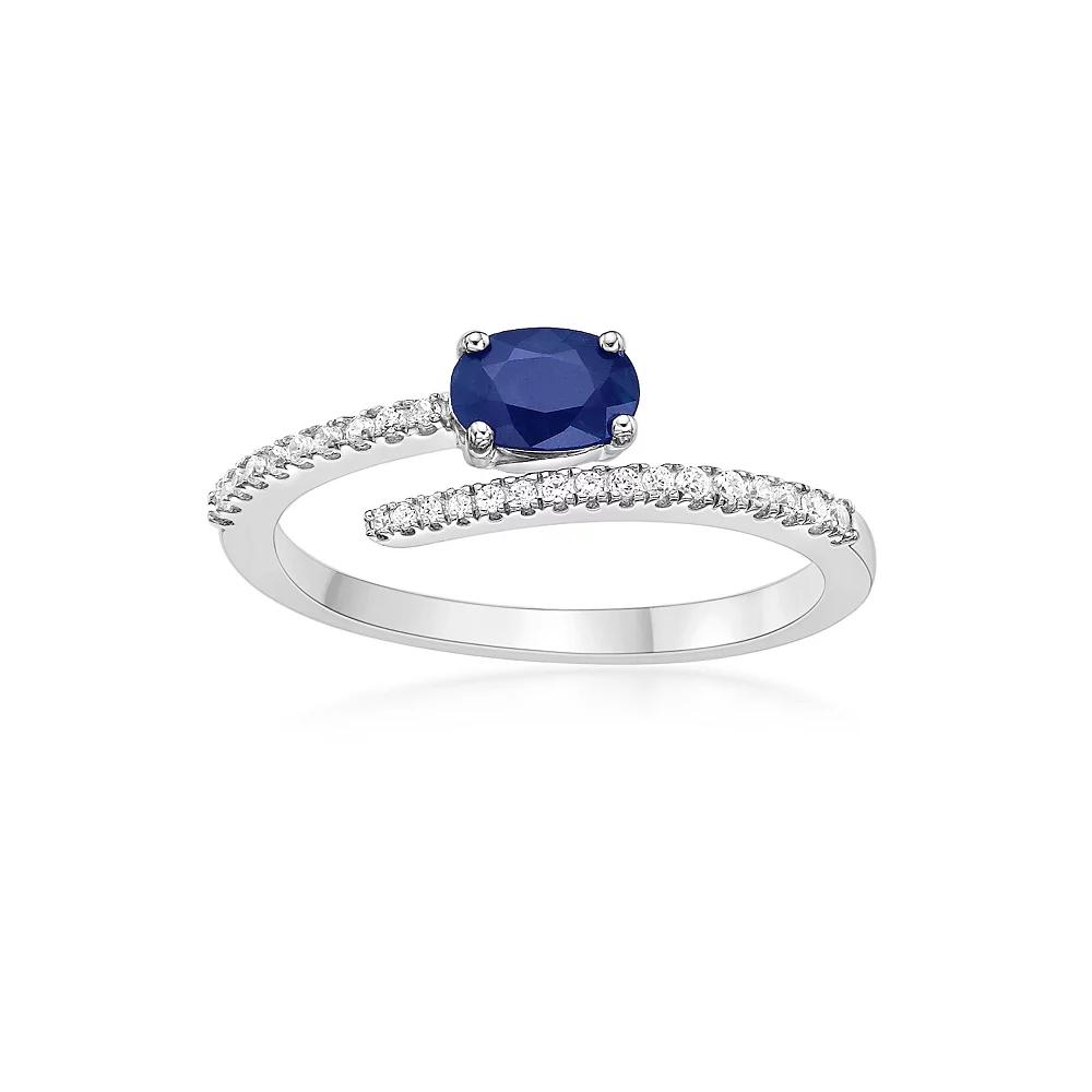 Gemminded 10k White Gold Sapphire & 1/8 Carat T.W. Diamond Ring, Women's,  Product Image