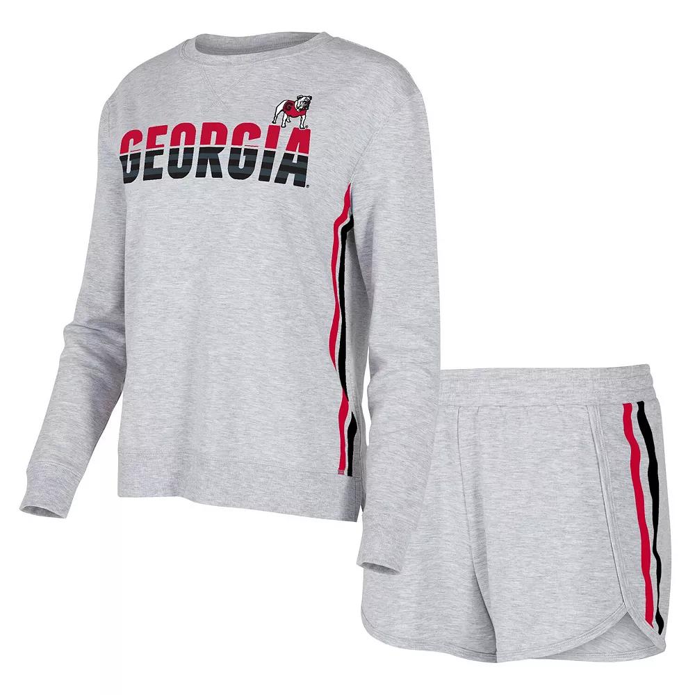 Women's Concepts Sport Gray Georgia Bulldogs Cedar Tri-Blend Long Sleeve T-Shirt & Shorts Sleep Set, Size: Medium, Grey Product Image