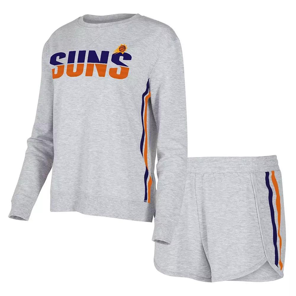 Women's Concepts Sport Gray Phoenix Suns Cedar Long Sleeve T-Shirt & Shorts Sleep Set,  Product Image