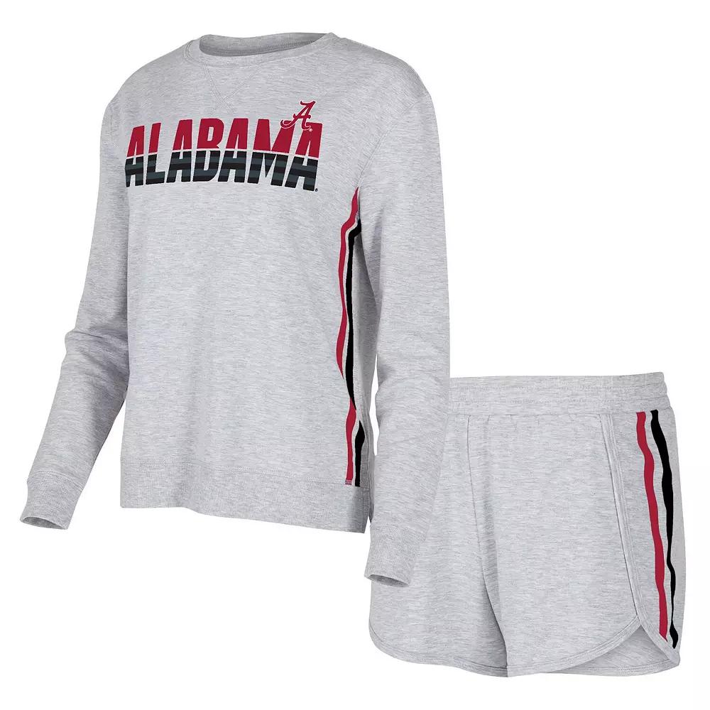 Women's Concepts Sport Gray Alabama Crimson Tide Cedar Tri-Blend Long Sleeve T-Shirt & Shorts Sleep Set,  Product Image