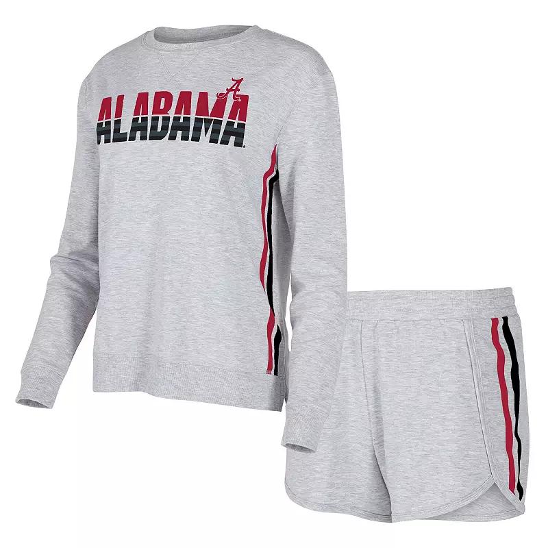 Women's Concepts Sport Gray Alabama Crimson Tide Cedar Tri-Blend Long Sleeve T-Shirt & Shorts Sleep Set,  Product Image
