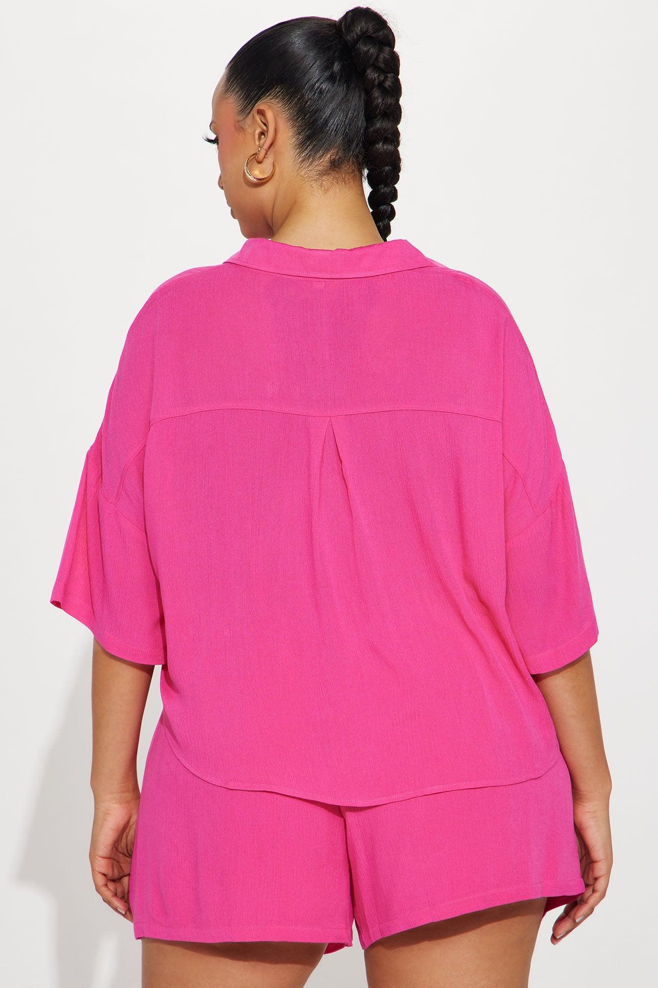 By The Coast Gauze Short Set - Hot Pink Product Image