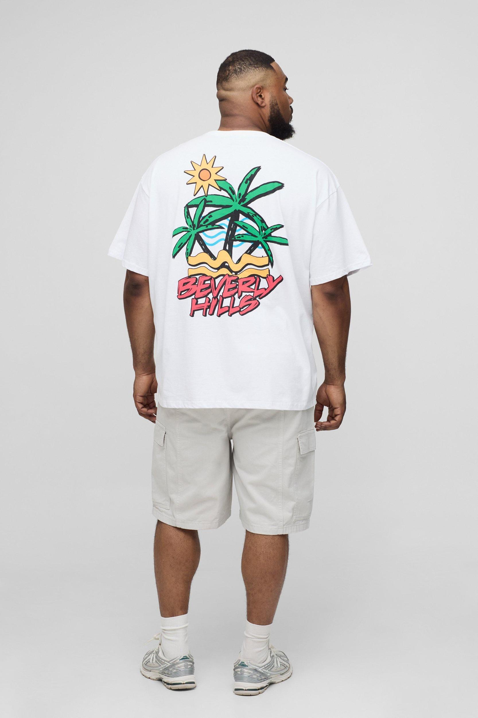 Plus Oversized Beverly Hills Palm Print T-Shirt | boohooMAN USA Product Image