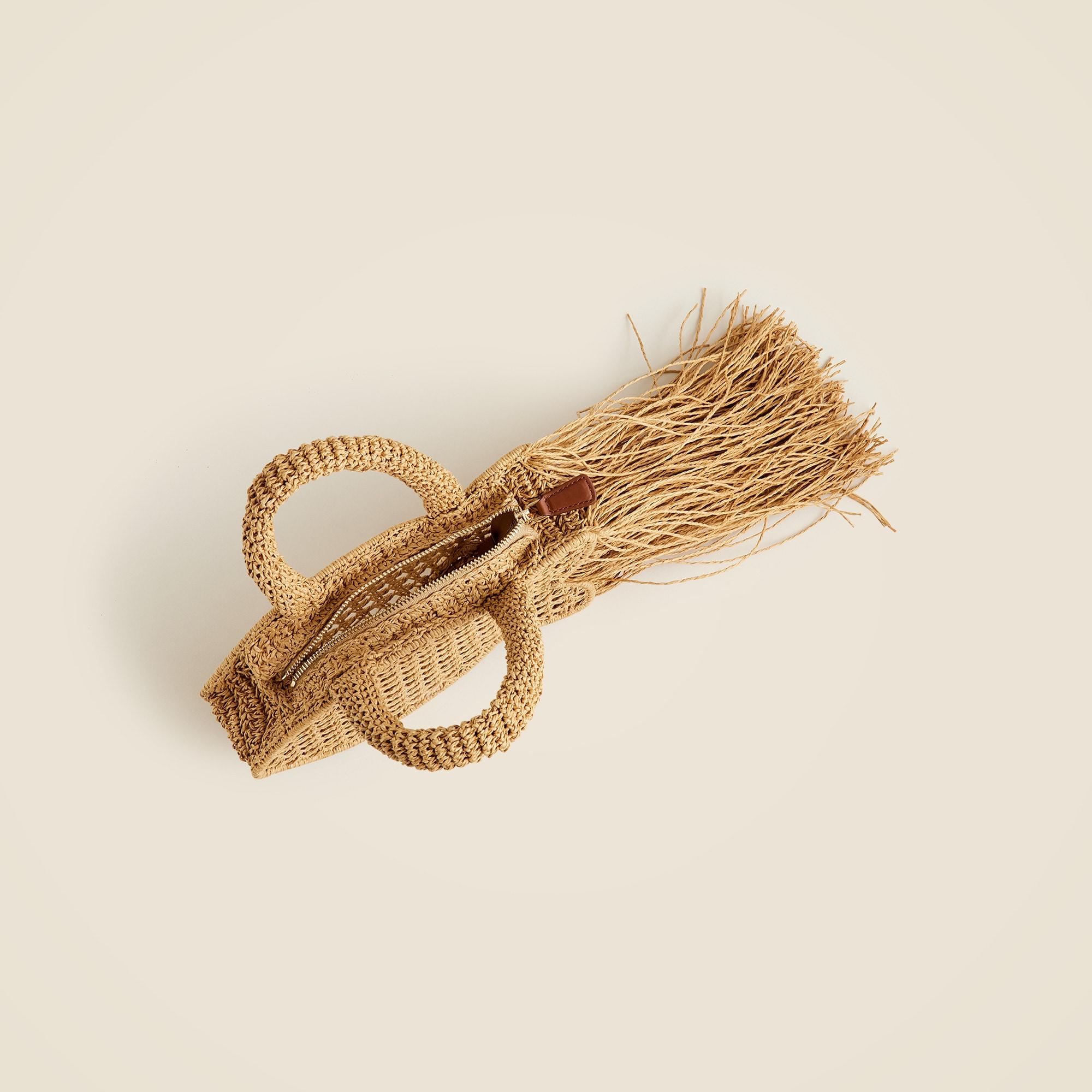 Handknotted raffia fish bag with straw fringe Product Image
